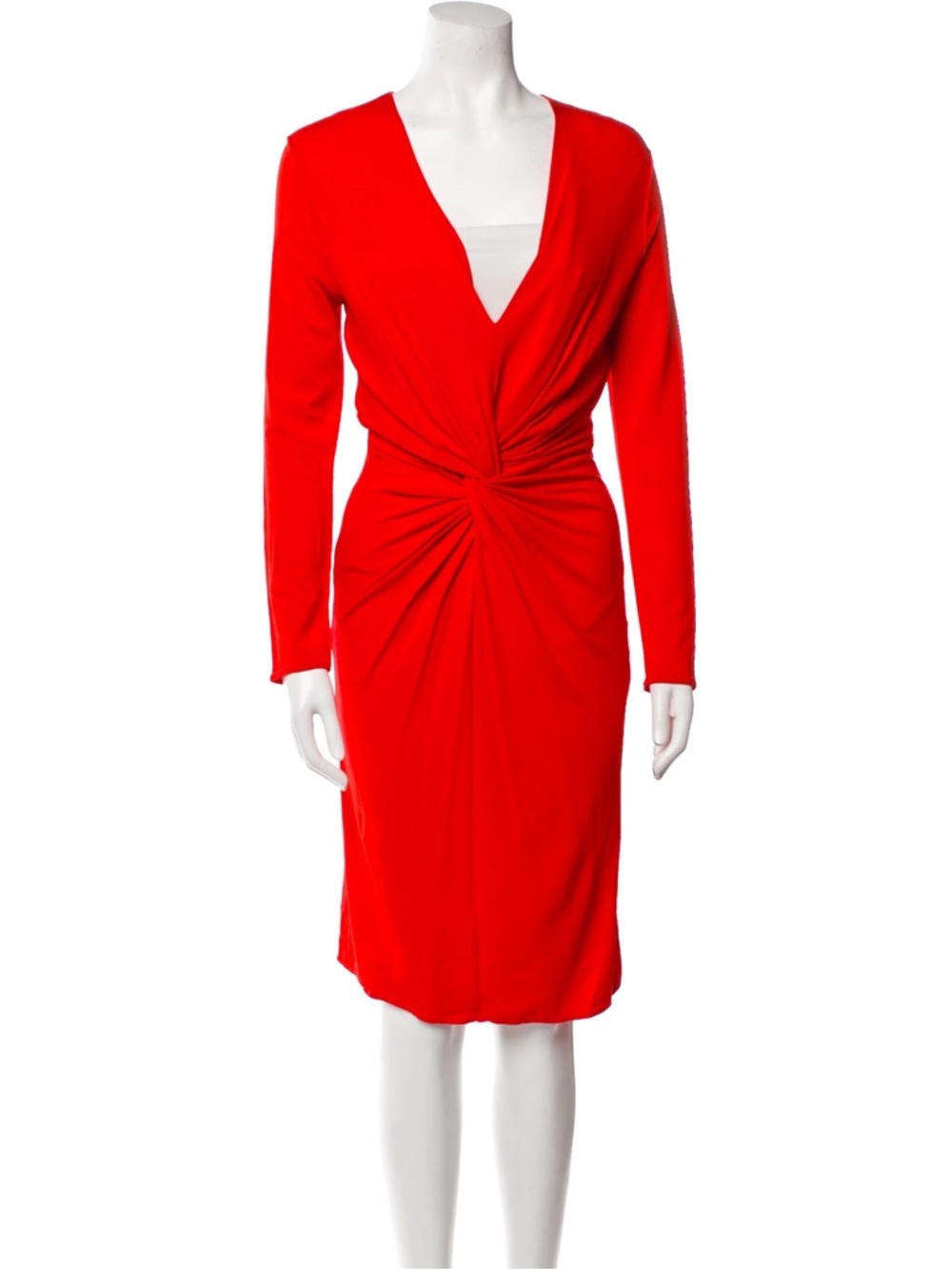 Lanvin Red Long-Sleeve Twist-Front Midi Dress